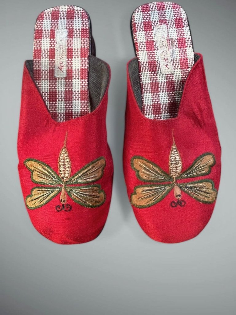 April Cornell Red Dragonfly Embroidered Slides Mules Size 39
